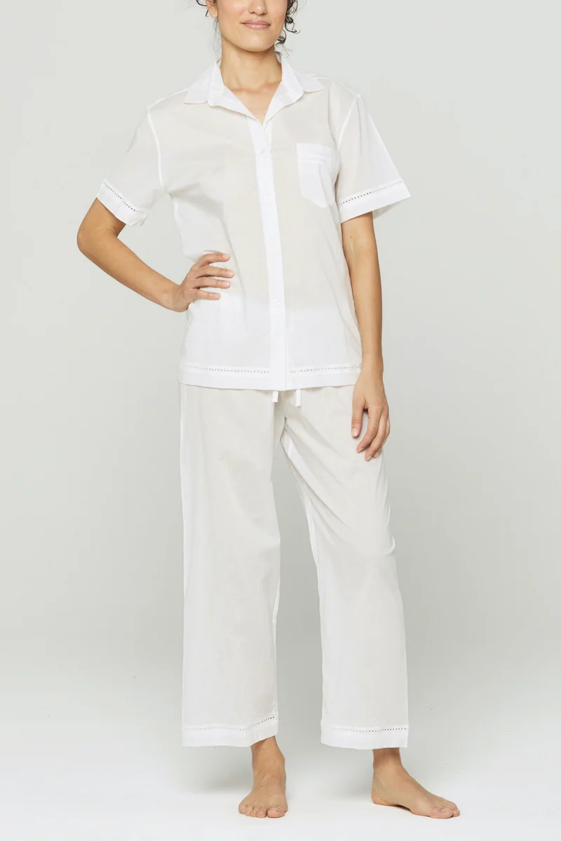 Short Sleeve Cropped Pant PJ Set - White