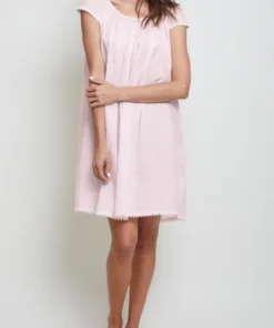 Cotton Nightgown with Flower Trim - Pink