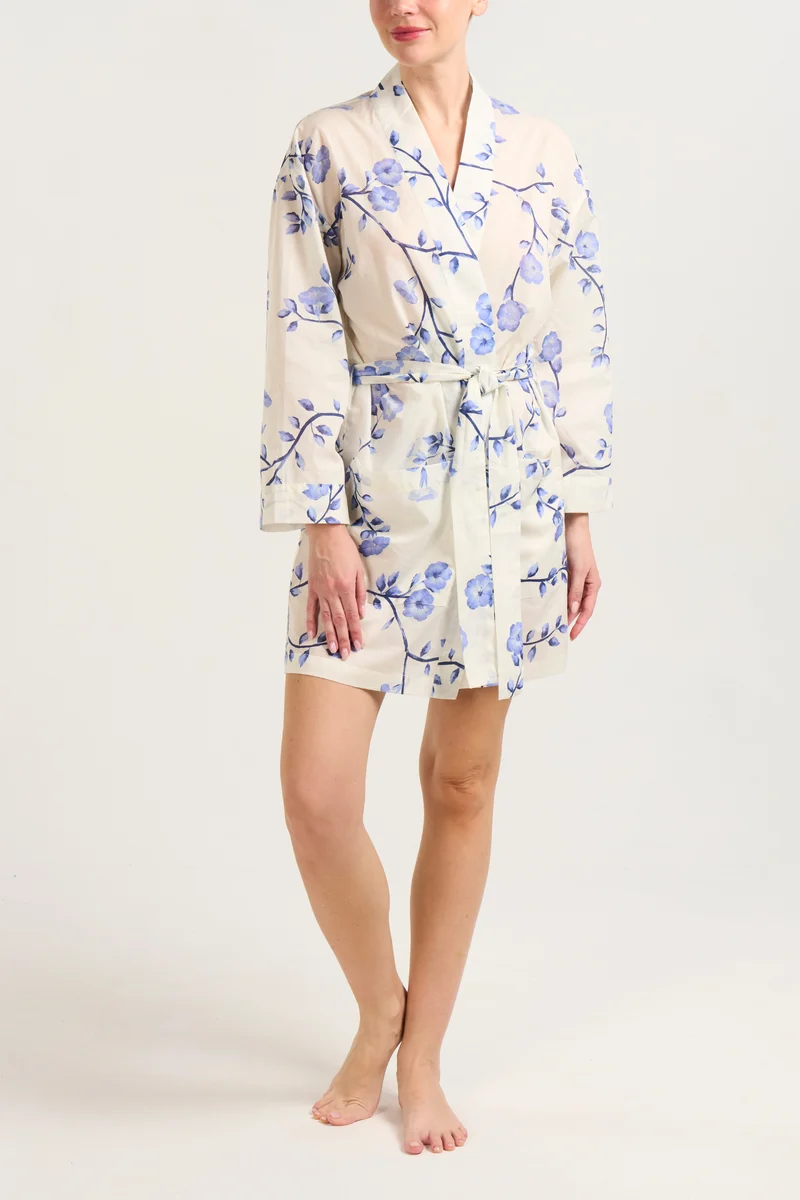 Short Cotton Robe - Riviera Bloom