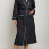 Cotton Sateen Robe with Contrast Piping-black